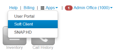Phonebooth Voice Portal Apps menu showing Soft Client
